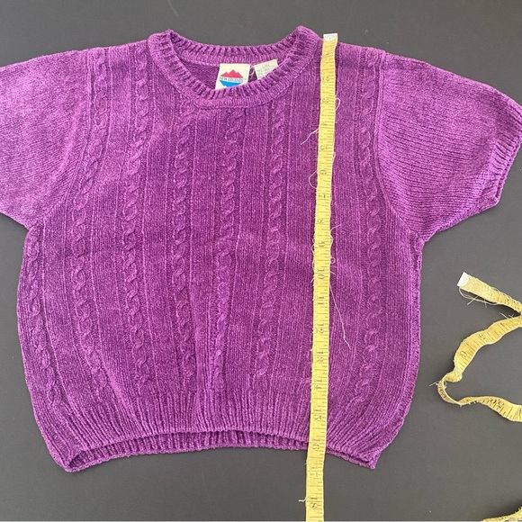 New Legends Knit Sweater Top Short Sleeved Purple Girl’s Silk Vintage - Picture 4 of 6
